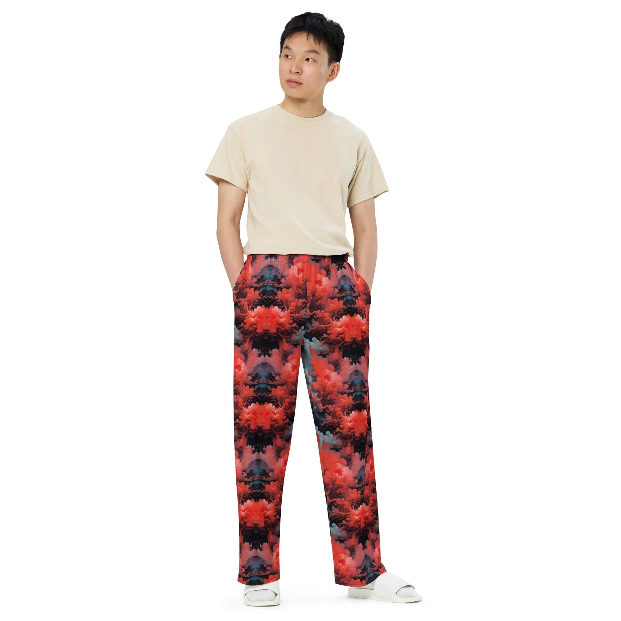 Wide-leg pants - Ethereal Crimson Flow - Dark