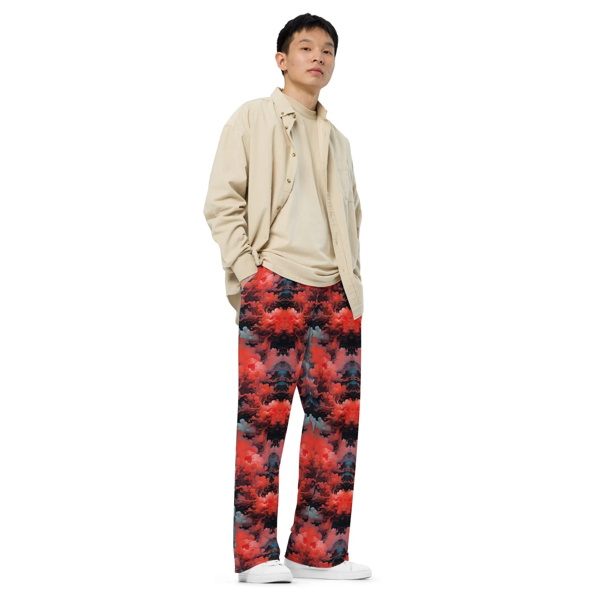 Wide-leg pants - Ethereal Crimson Flow - Dark