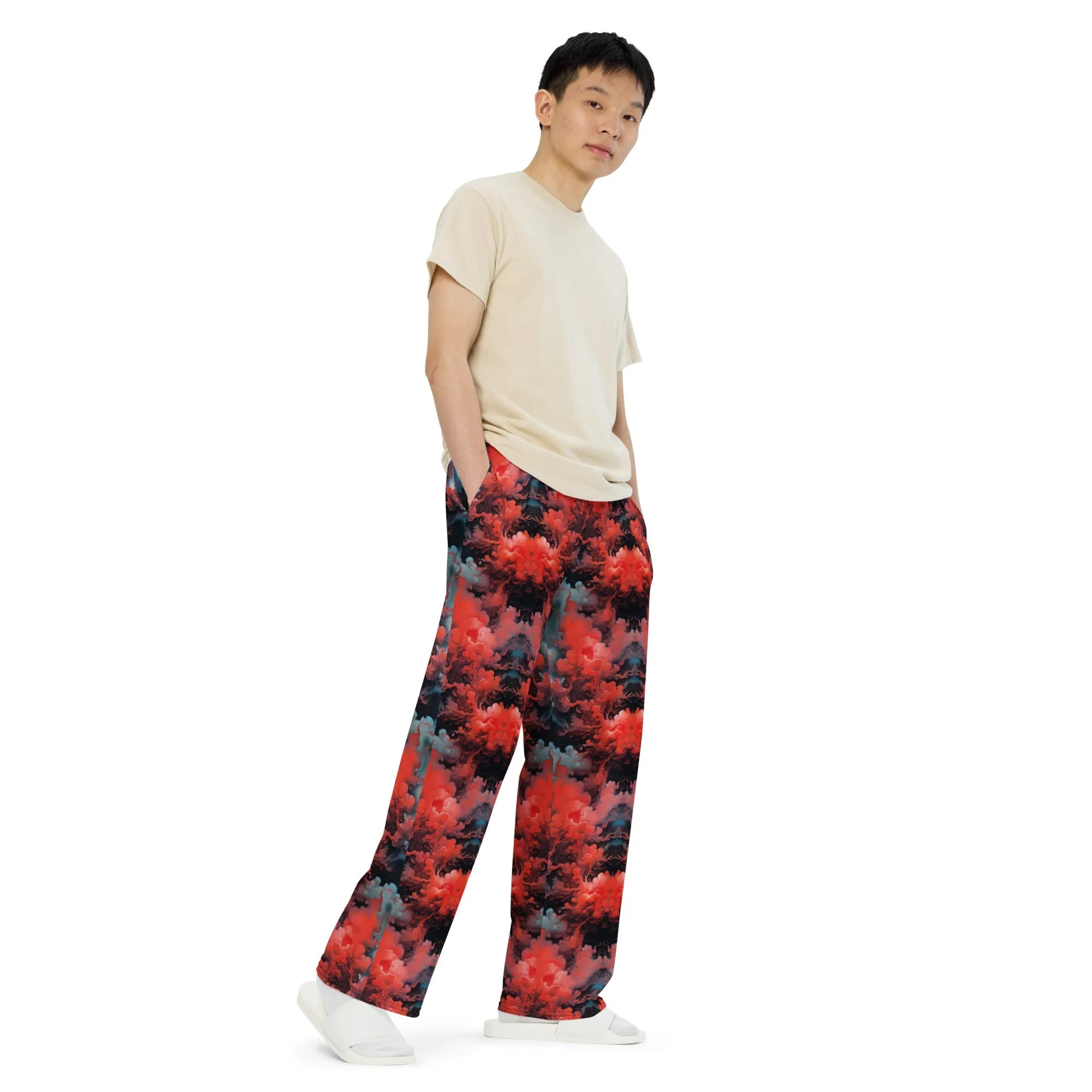 Wide-leg pants - Ethereal Crimson Flow - Dark