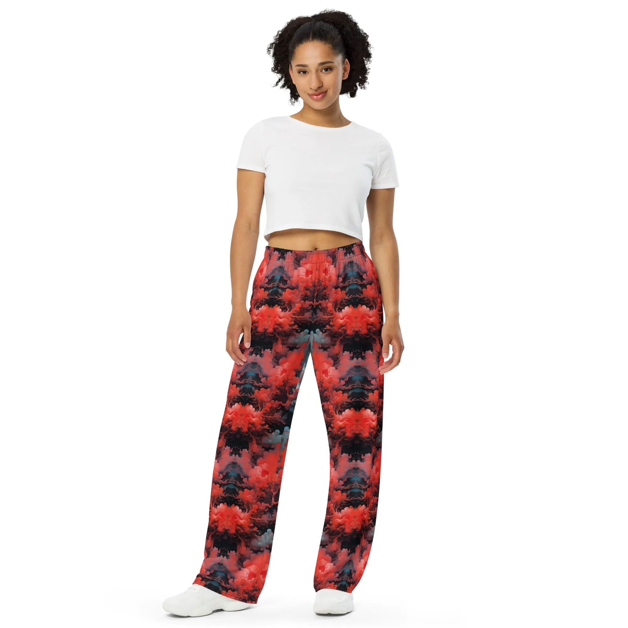 Wide-leg pants - Ethereal Crimson Flow - Dark