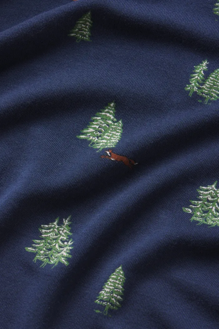 William Printed TENCEL™ Modal Long PJ Set  Woodland Pine Navy/Ivory