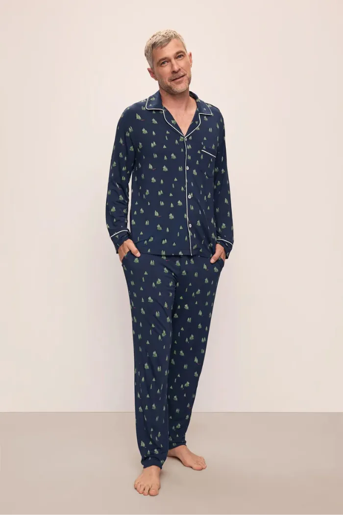 William Printed TENCEL™ Modal Long PJ Set  Woodland Pine Navy/Ivory