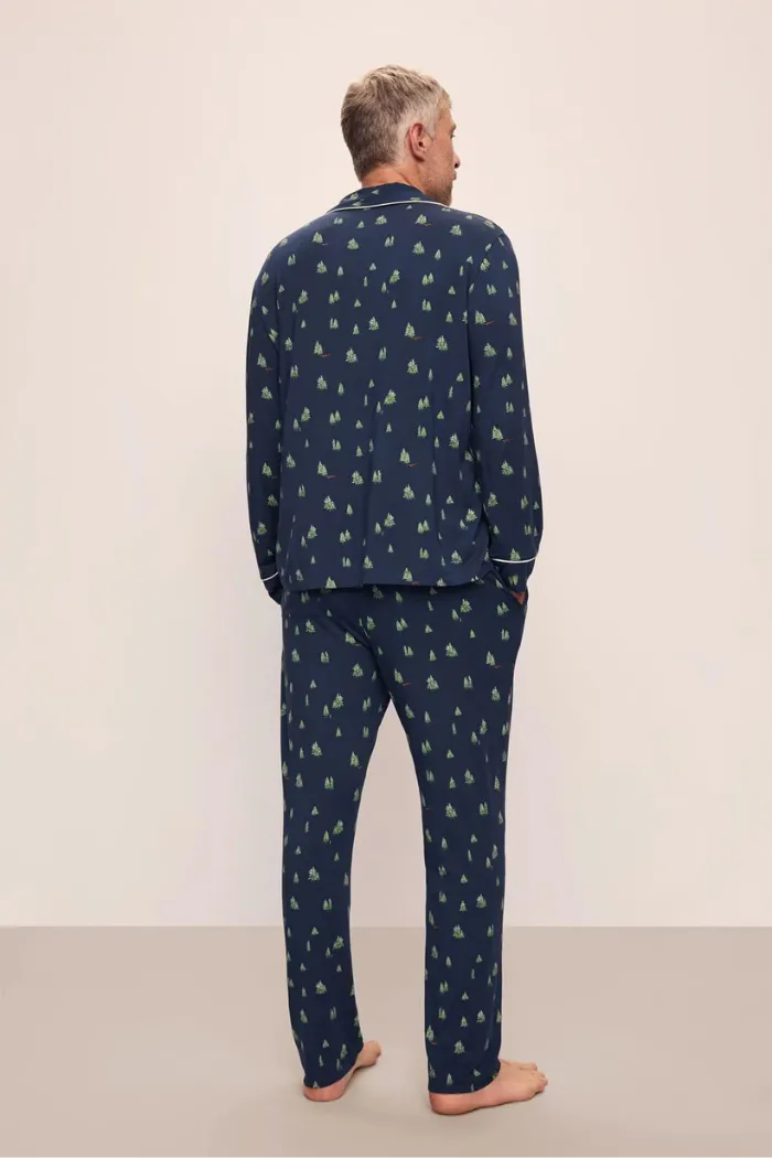 William Printed TENCEL™ Modal Long PJ Set  Woodland Pine Navy/Ivory
