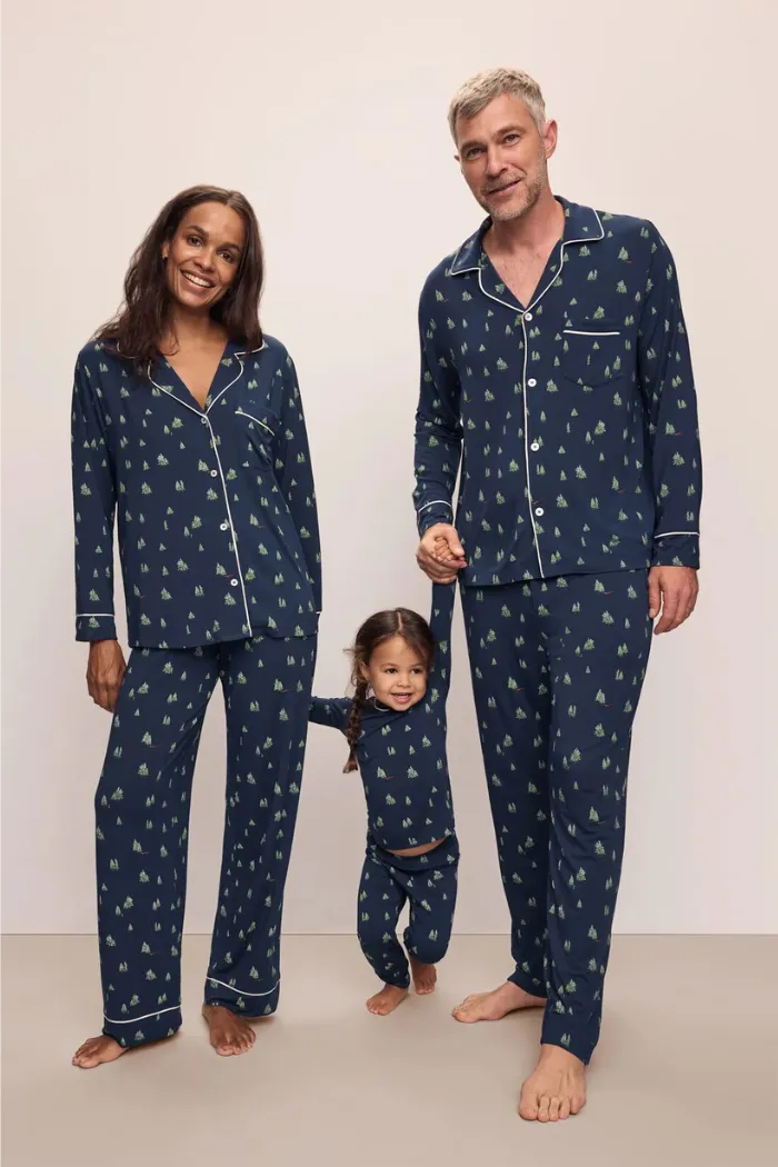 William Printed TENCEL™ Modal Long PJ Set  Woodland Pine Navy/Ivory