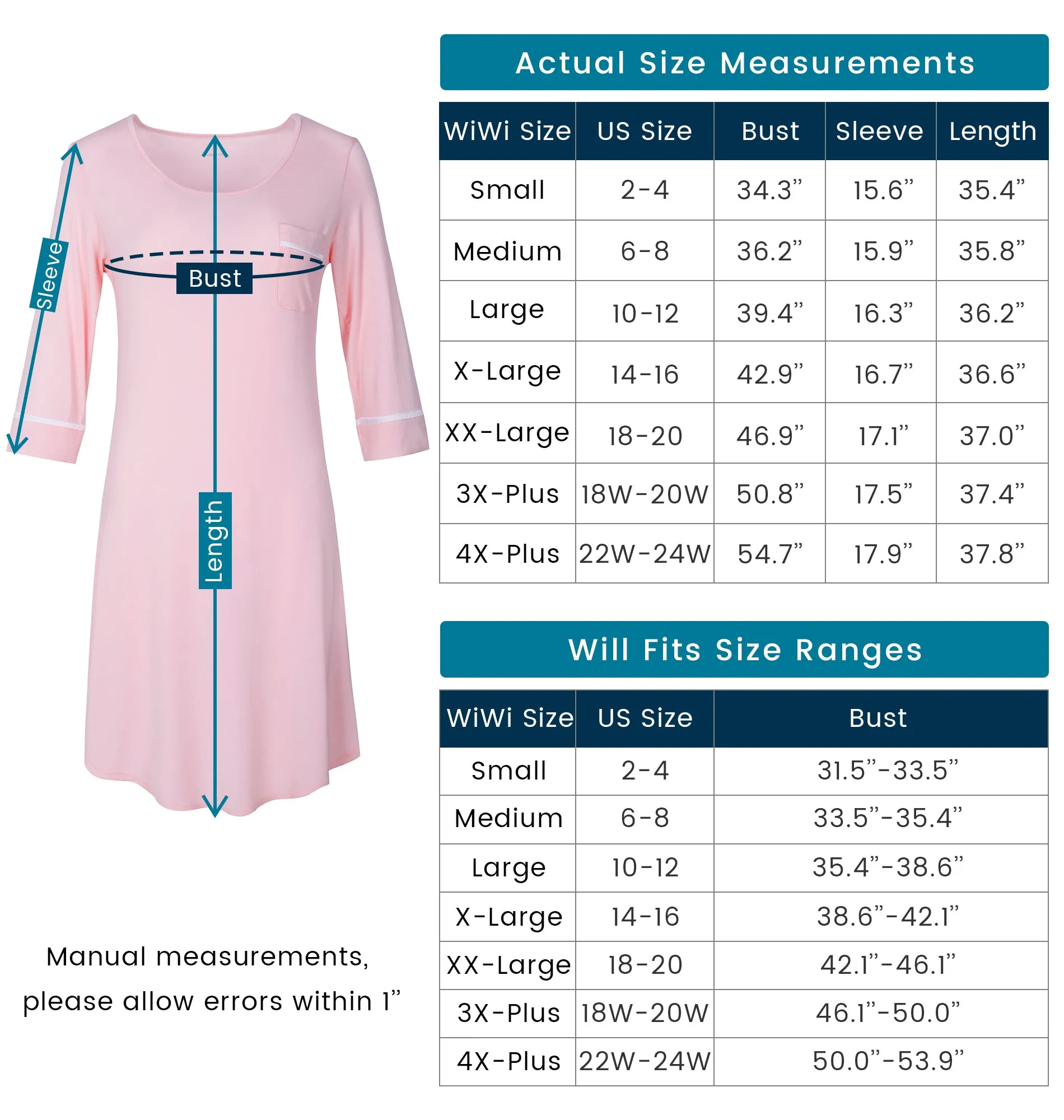 WiWi Women's Nightgowns Soft Bamboo Pajamas