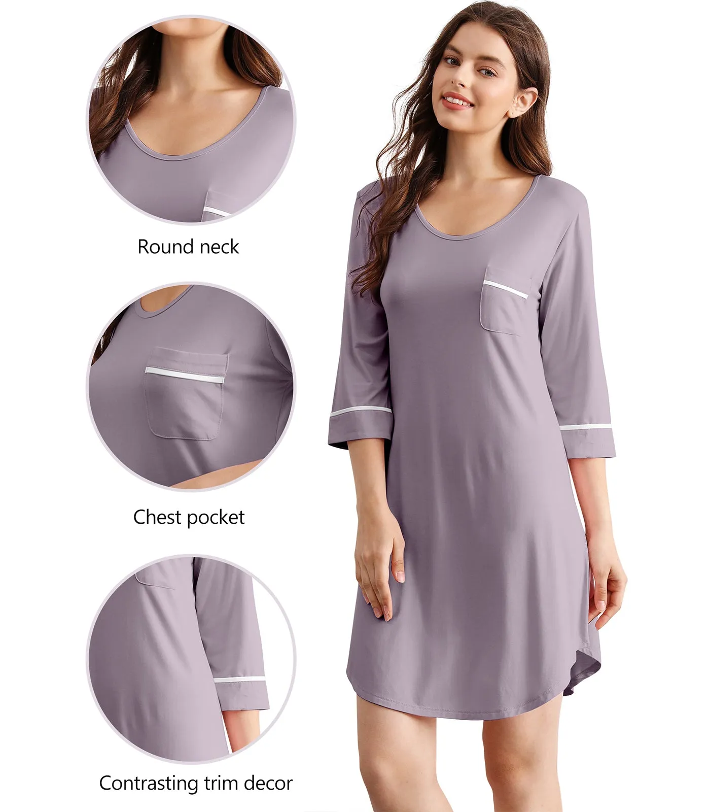 WiWi Women's Nightgowns Soft Bamboo Pajamas