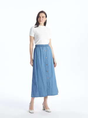 Women Elastic Waist Straight Jean Skirt