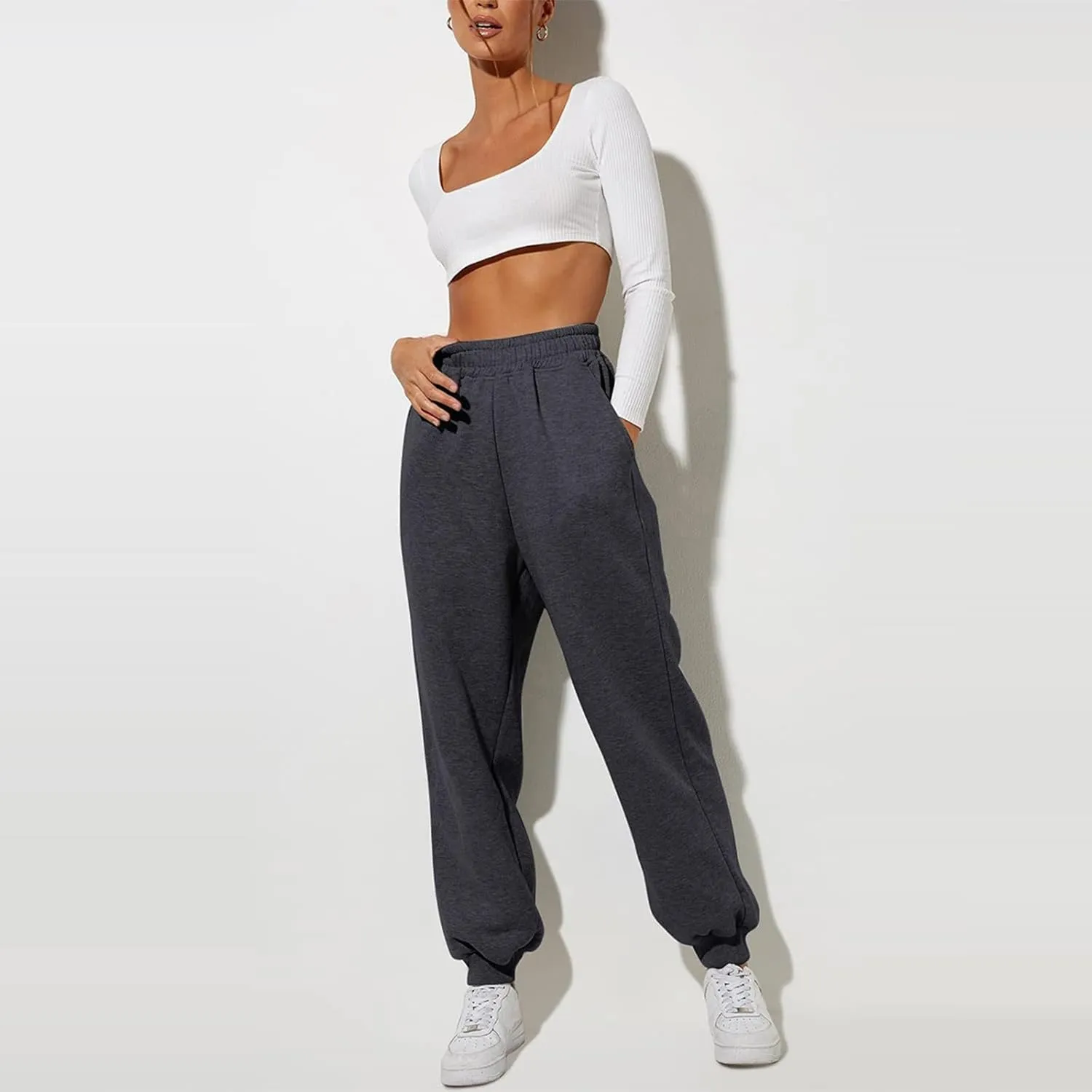 Women High Waisted Baggy Sweatpants Comfortable Cotton Joggers Pants