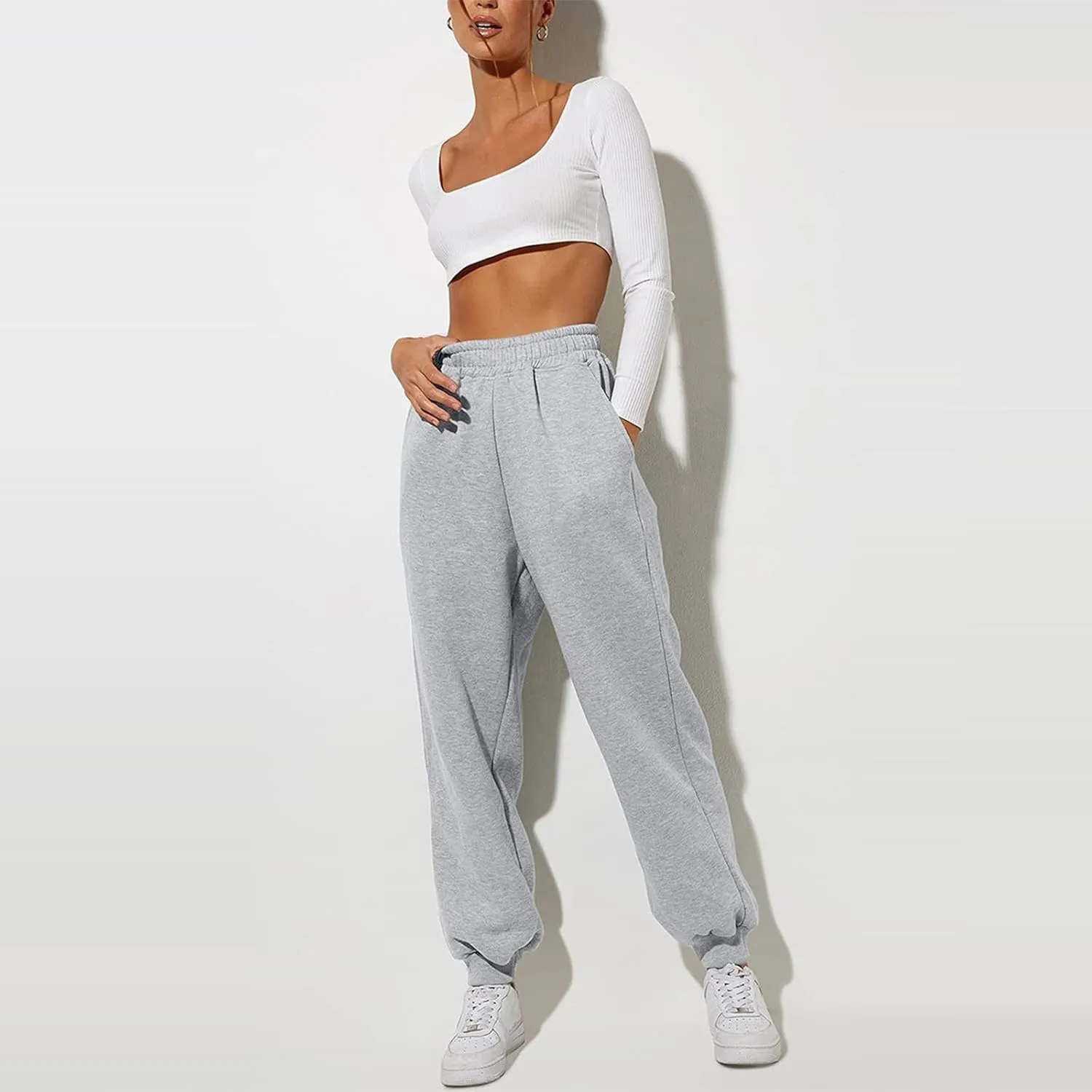 Women High Waisted Baggy Sweatpants Comfortable Cotton Joggers Pants