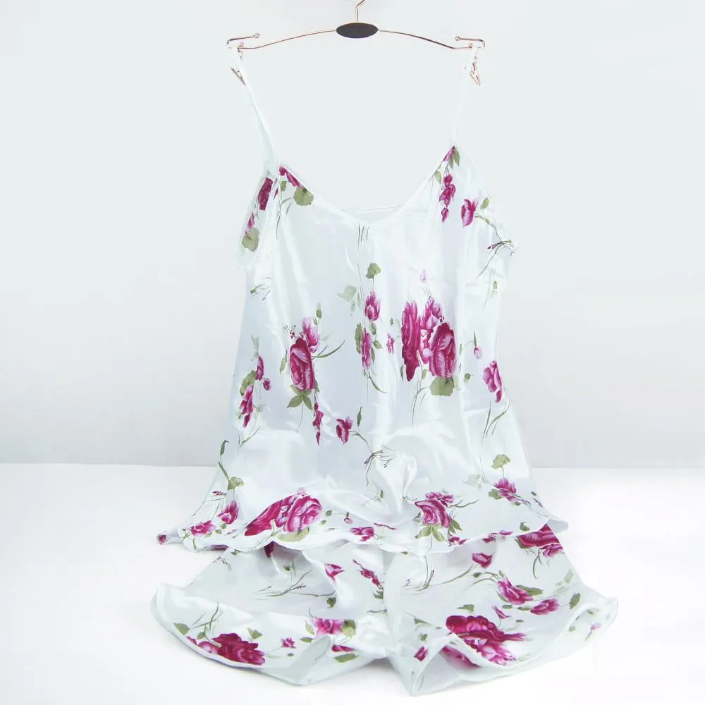 Women Lingerie Strap Silk Lace Flower Sleepwear Shirts   Shorts Underwear Nightwear Set