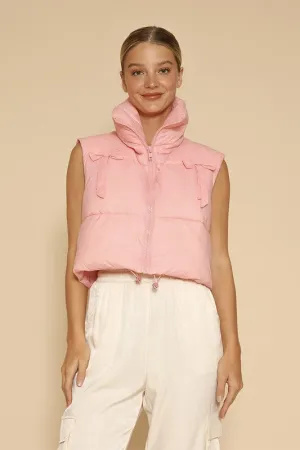 Women's Pink Bow Cropped Puffer Vest