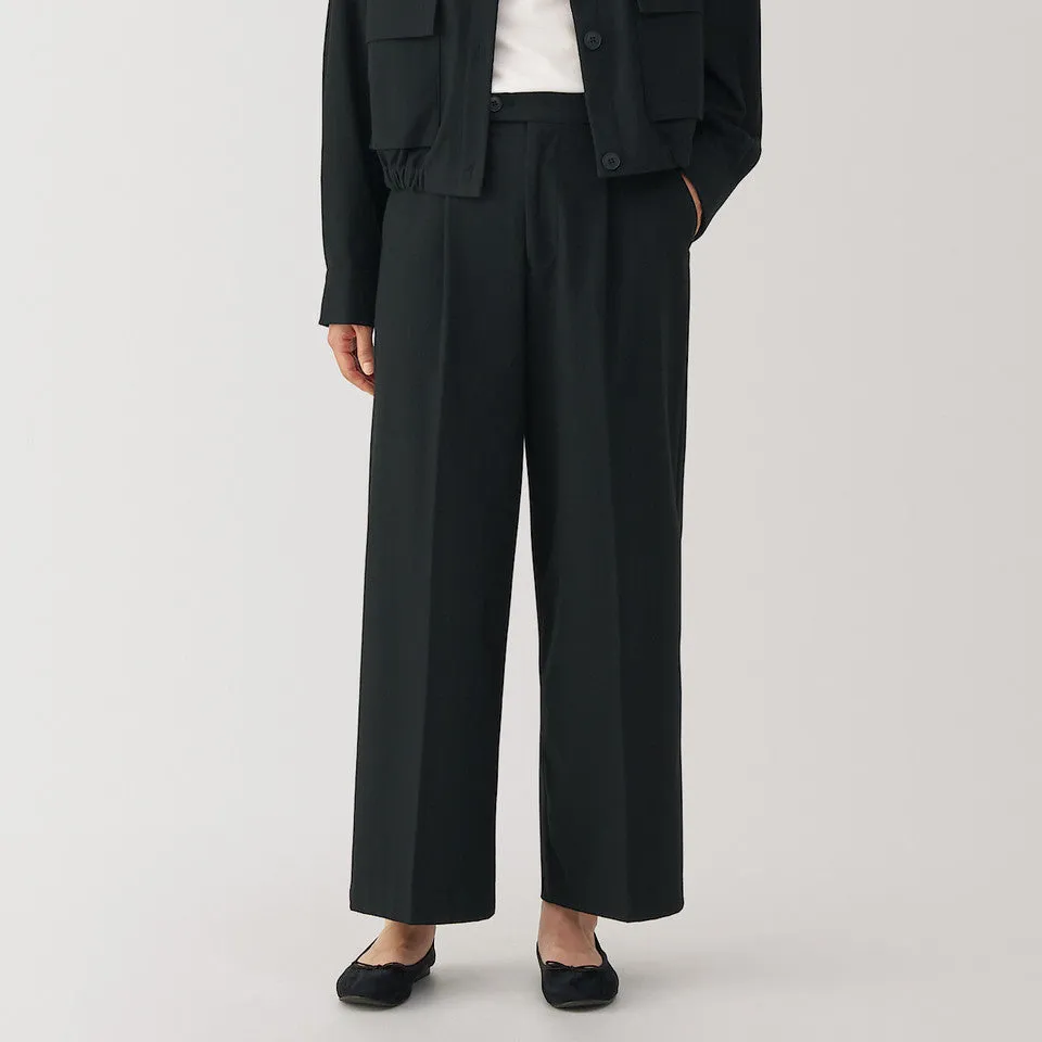 Women's Stretch Brushed Wide Leg Pleat Trousers