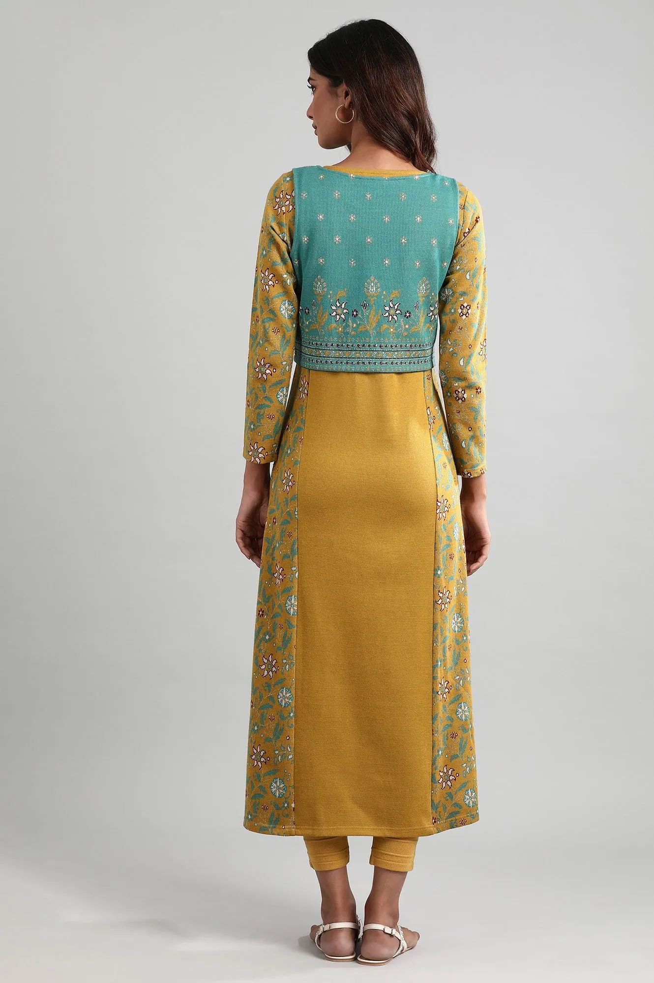 Yellow Round Neck Winter kurta