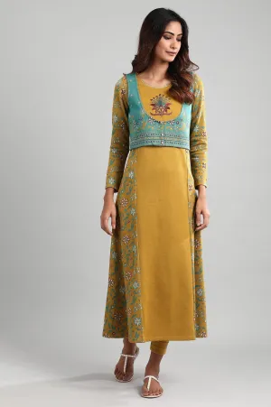 Yellow Round Neck Winter kurta