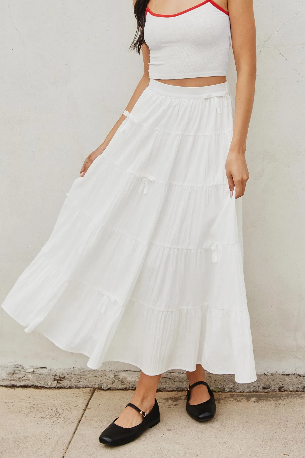 Zoe Bow Tie Maxi Tiered Skirt