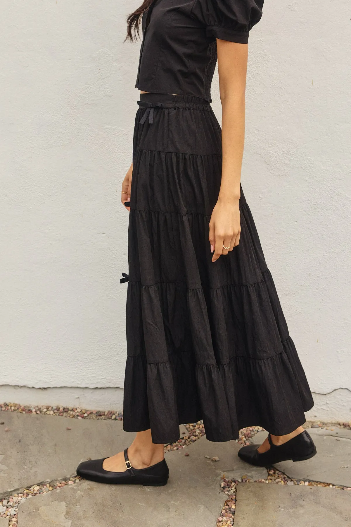 Zoe Bow Tie Maxi Tiered Skirt