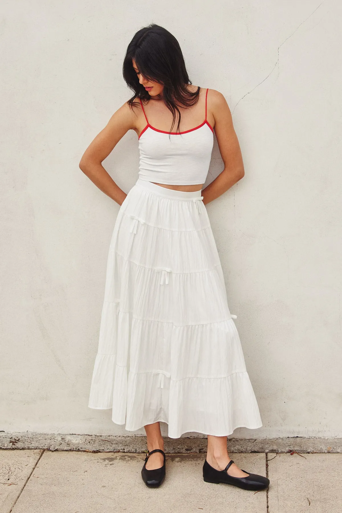 Zoe Bow Tie Maxi Tiered Skirt