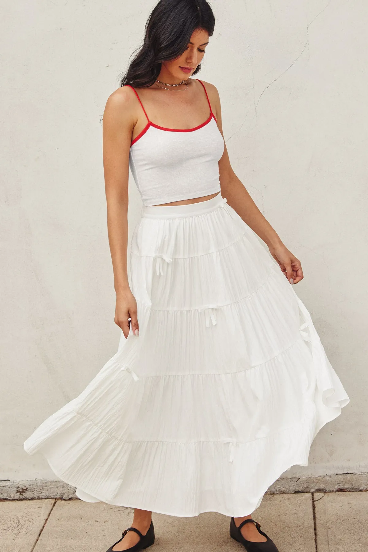 Zoe Bow Tie Maxi Tiered Skirt