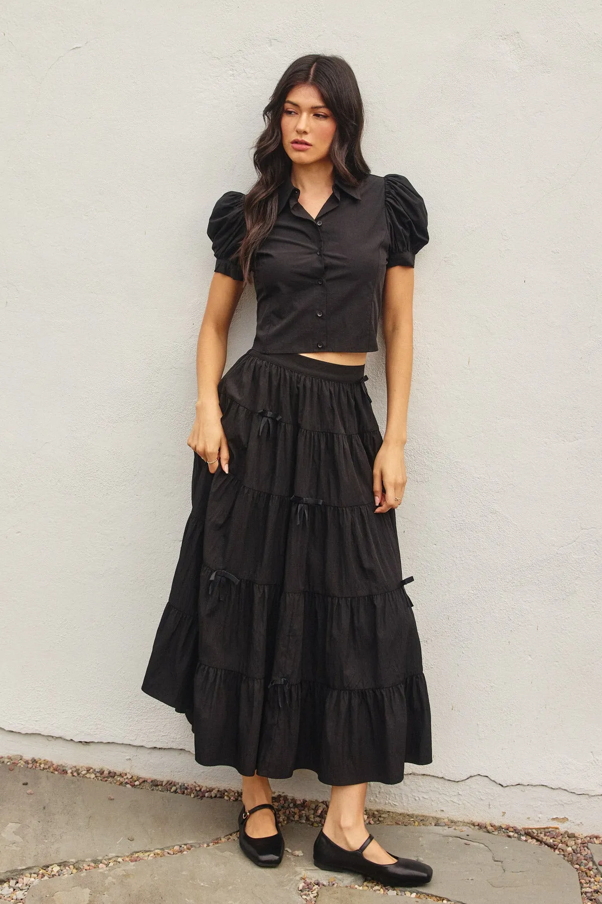 Zoe Bow Tie Maxi Tiered Skirt