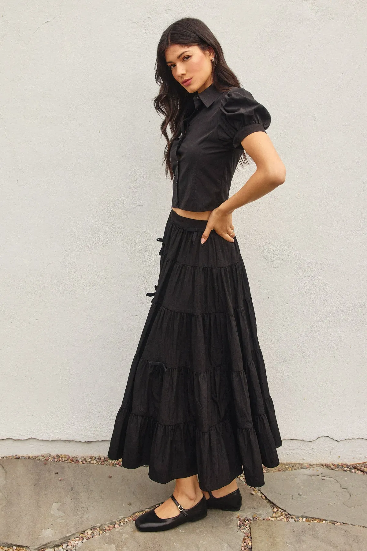 Zoe Bow Tie Maxi Tiered Skirt