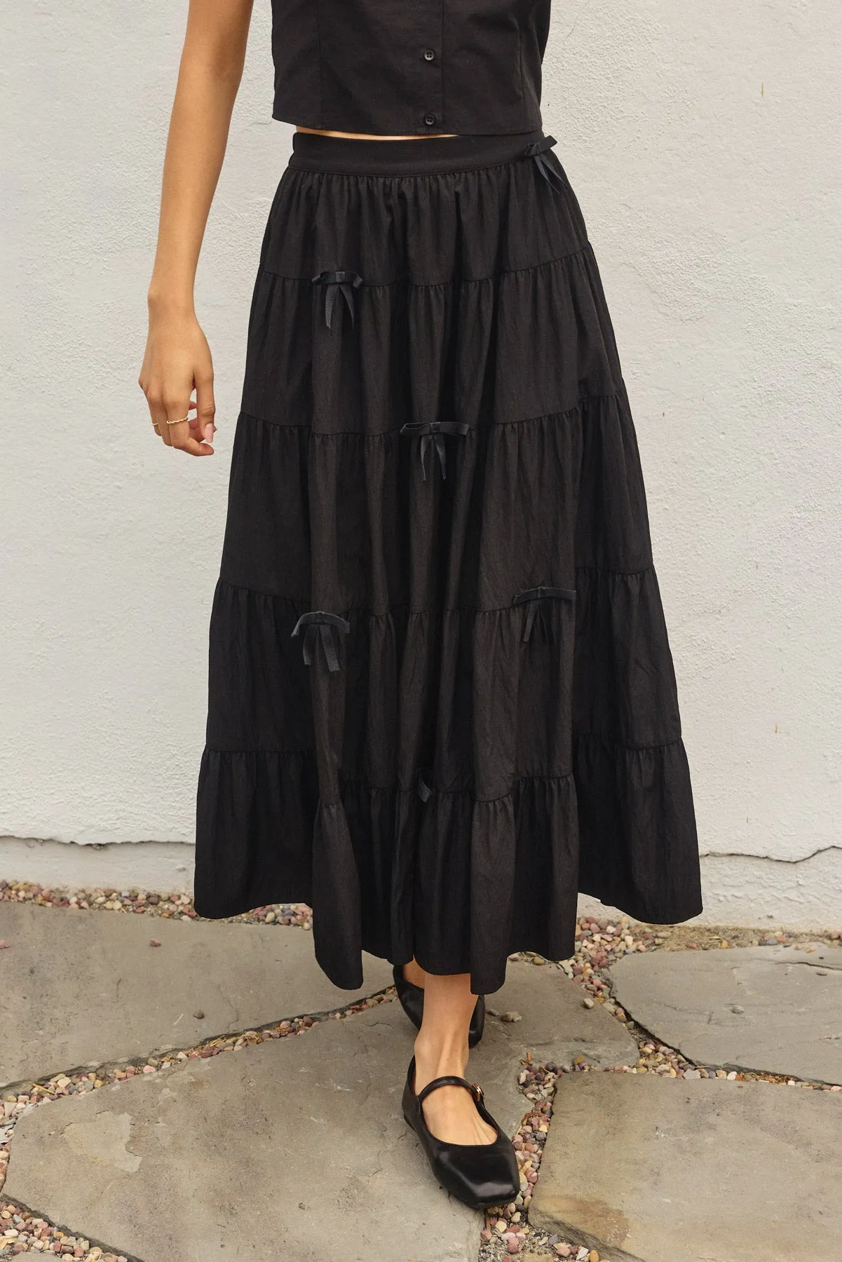 Zoe Bow Tie Maxi Tiered Skirt